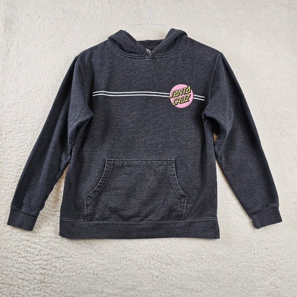 Santa Cruz Sweatshirt‎ Women's Large Faded Black Hoodie Double Sided Pink Logo